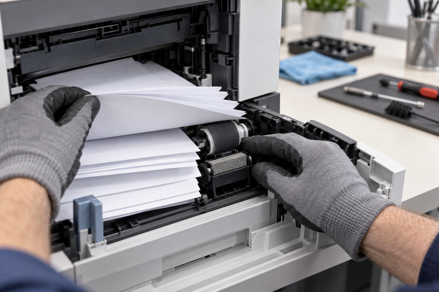 Dấu hiệu máy in đang bị lỗi kéo nhiều tờ giấy - Sửa máy in - CÔNG TY CÔNG NGHỆ TIN HỌC PHI LIÊM