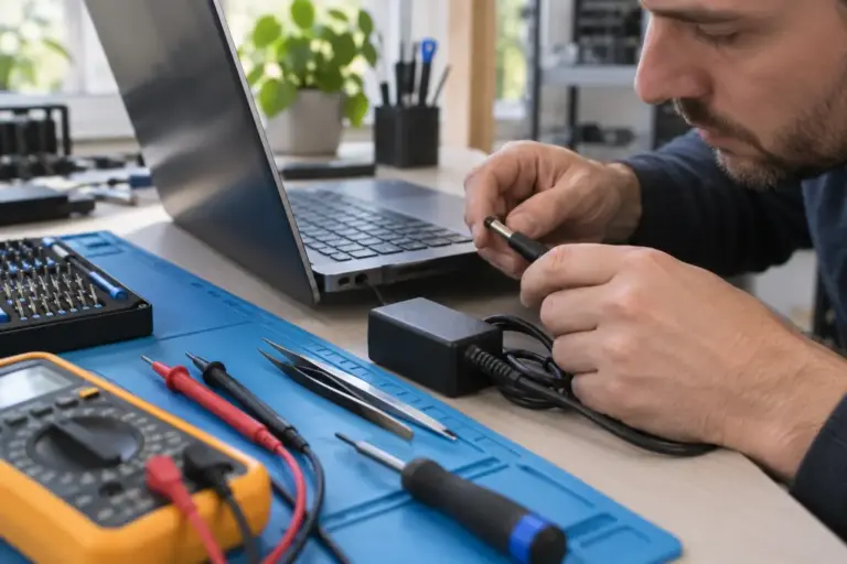Sửa laptop không nhận sạc, pin không vào: Cần kiểm tra gì? 2 Kỹ thuật viên kiểm tra laptop không nhận sạc và pin không vào